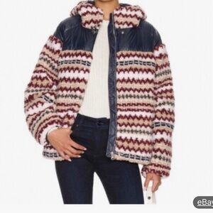rag & bone Striped Sherpa Jacket in Cream, Burgundy & Navy
